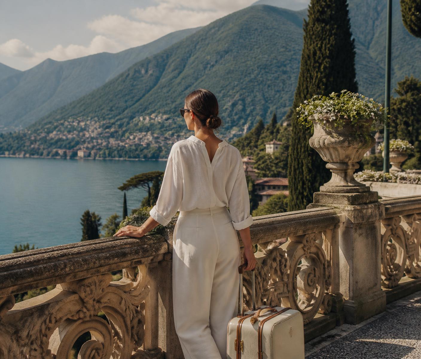 Viajante contemplando o Lago de Como